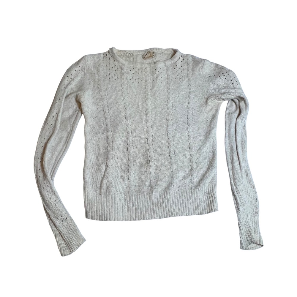 Sarah Sarah Vintage Silk Angora Cable Knit Pointelle Sweater Cream Womens Medium